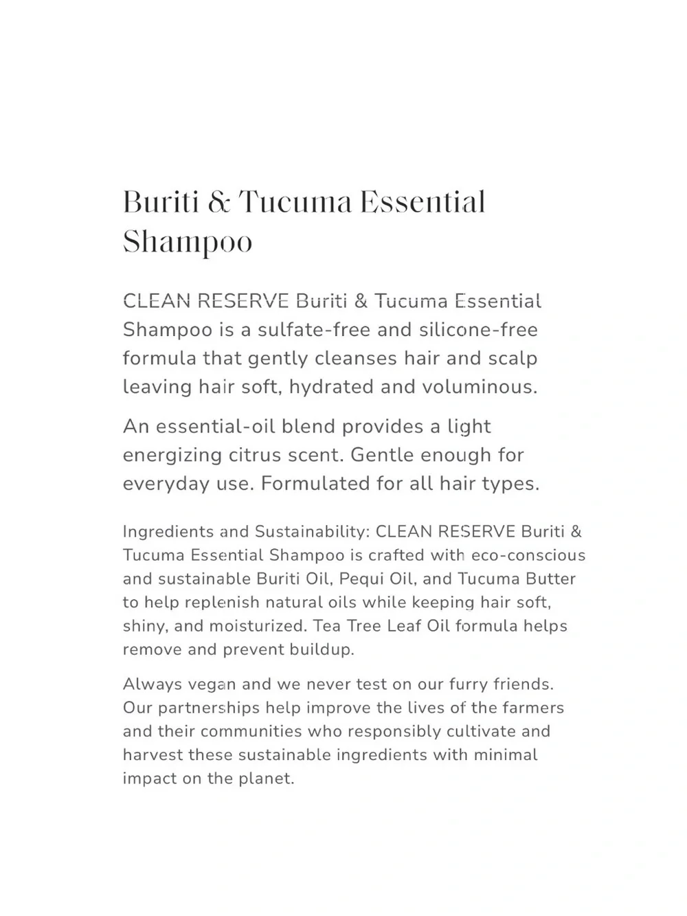 Clean Reserve Buriti & Tucuma Essential Shampoo